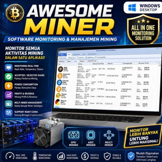 Awesome Miner Software Mining Bitcoin Crypto GPU ASIC Monitoring Win Desktop