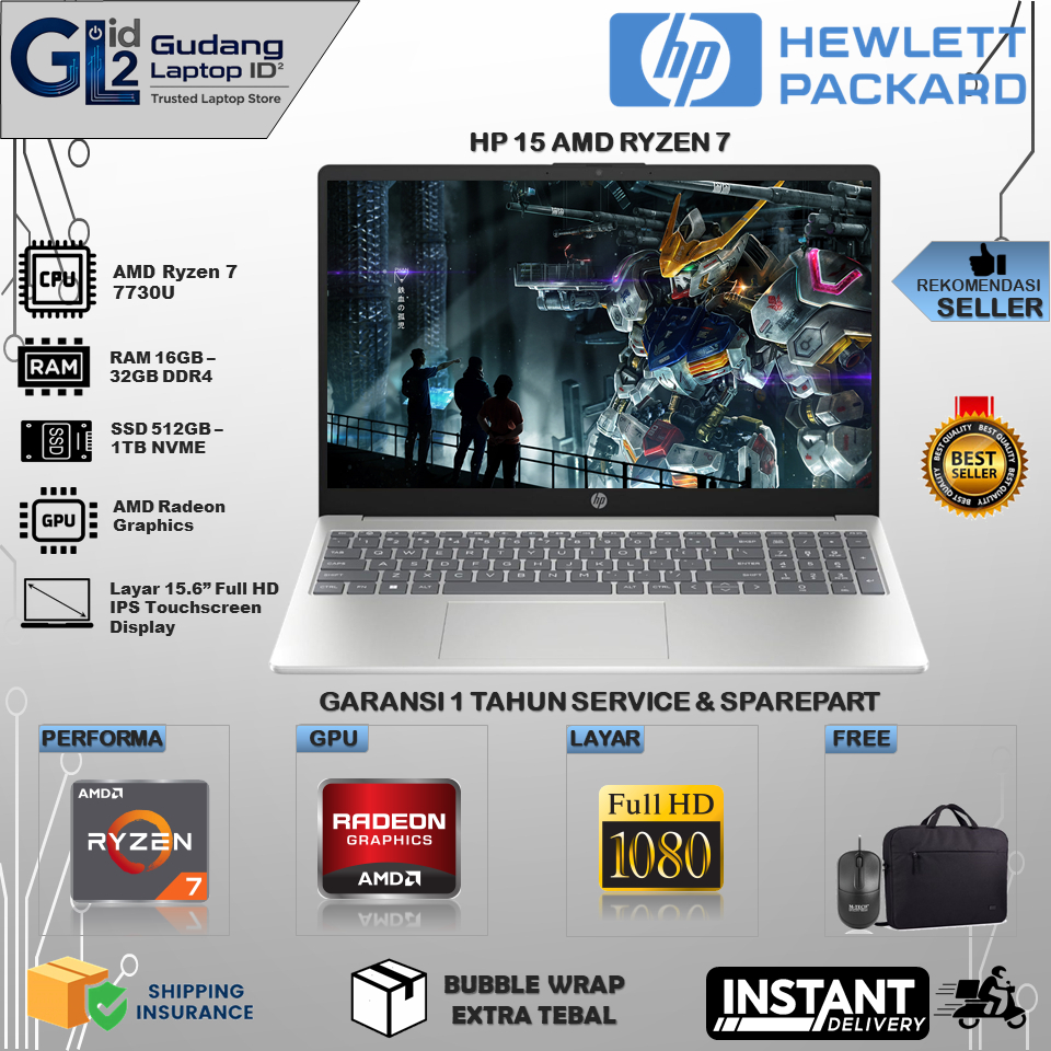 Laptop Touchscreen HP 15 AMD Ryzen 7 7730U 16GB 1TB 15.6 Full HD IPS WIndows 11
