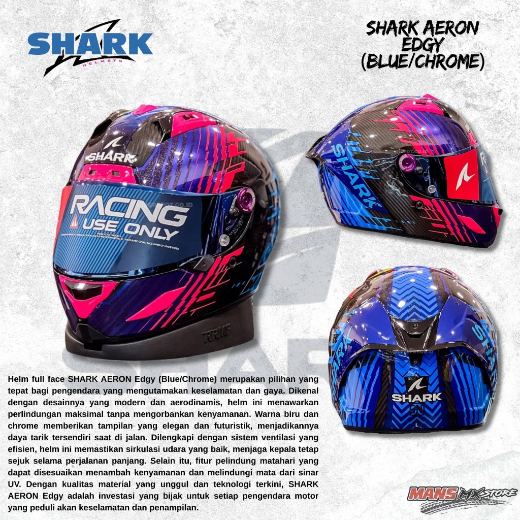 SHARK AERON EDGY BLUE CHROME ORIGINAL HELM FULL FACE SHARK