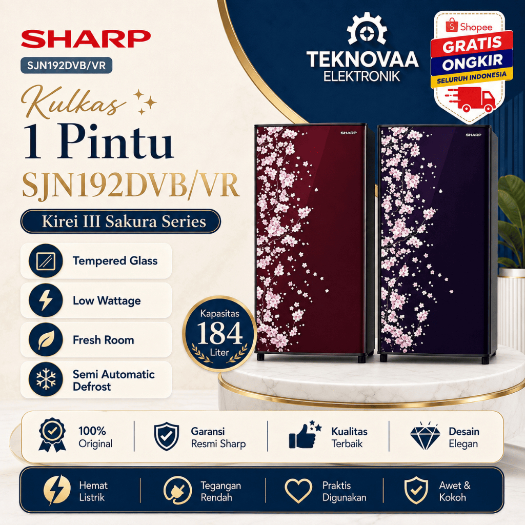 Sharp Kulkas 1 Pintu SJN 192D VB / VR - Kulkas Sharp SJN 192D/SJN 192DVB/VR/SJN192D VB/VR/Bergaransi