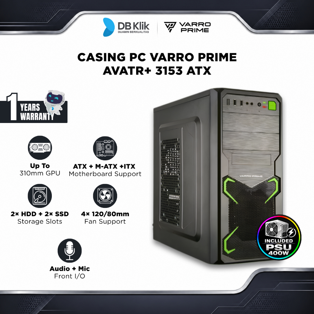 Casing PC VARRO PRIME AVATR+ 3153 ATX Included PSU 400W