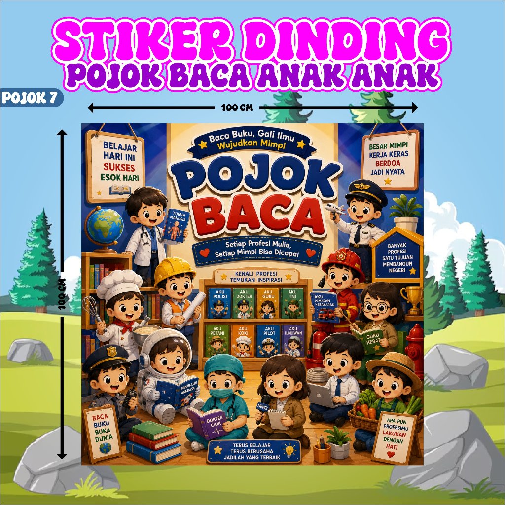 STIKER DINDING POJOK BACA ANAK-ANAK // DEKORASI RUANG BACA ATAU RUANG KELAS