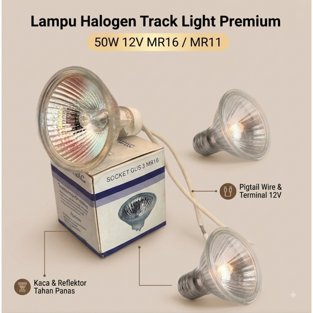 Lampu Halogen Track Light / Spot Light Premium 50W 12V MR 16 & MR 11 Natural Warm/Warm White