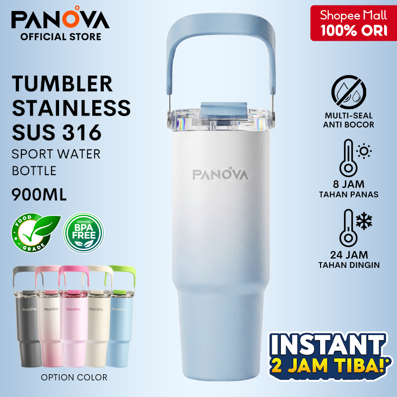 [TERLARIS] PANOVA Tumbler Stainless Steel 316 900ml Tahan Panas Dingin 24 Jam Aesthetic - Termos Bot