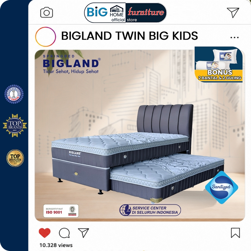 Bigland Springbed Twin Big Kids (Kasur Sorong Anak) - FREE 2 Bantal & 2 Guling