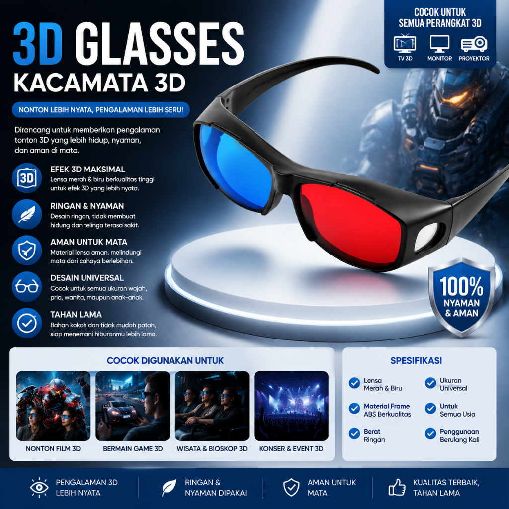 Kacamata 3 Dimensi 3D Glasses Plastic Frame / Kacamata 3D Kacamata 3 Dimensi Kacamata 3d Film Kacama