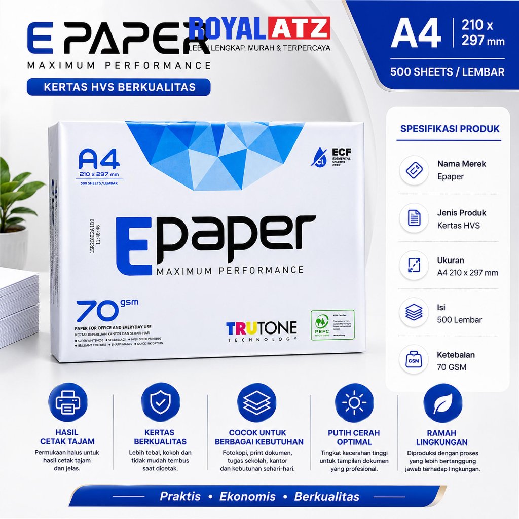 Kertas Print Fotocopy / Kertas Hvs Ukuran A4 70 Gram E Paper