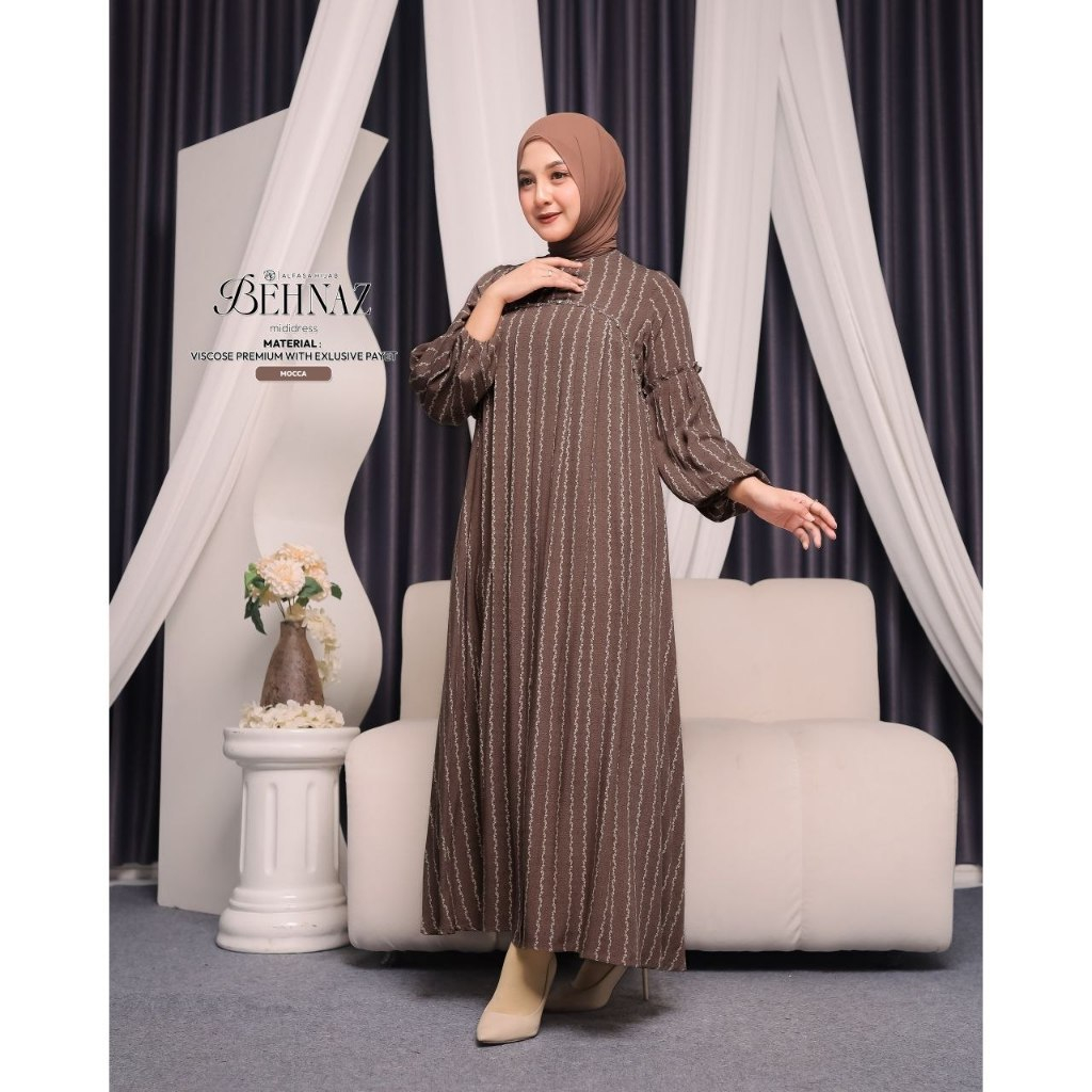 GAMIS RAYON PREMIUM BEHNAZ MIDI DRESS WITH EXCLUSIVE PAYET - Alfasa Hijab