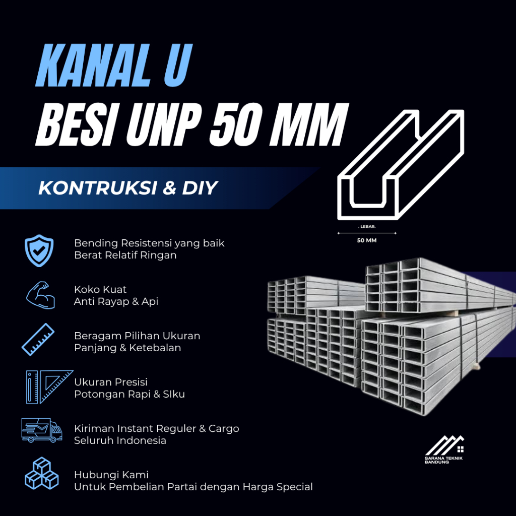 Kanal U Besi UNP 50 MM untuk Konstruksi & DIY Profil U Besi Lebar 50 MM