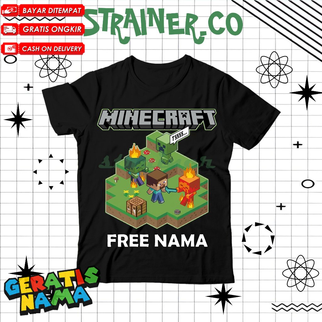 (BISA COD) Kaos Anak Baju Anak Unisex Laki laki Perempuan Gambar Minecraft Pocket Edition MC PE Lucu