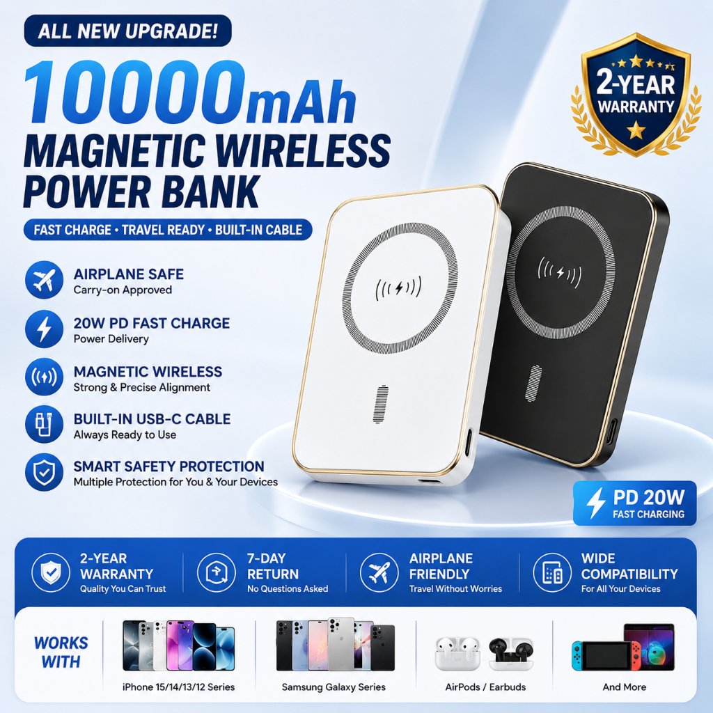 HZSUM LENTIVEN Powerbank 10000Mah Mini Wireless Fast Charging Magsafe Magnetic For Ios Android