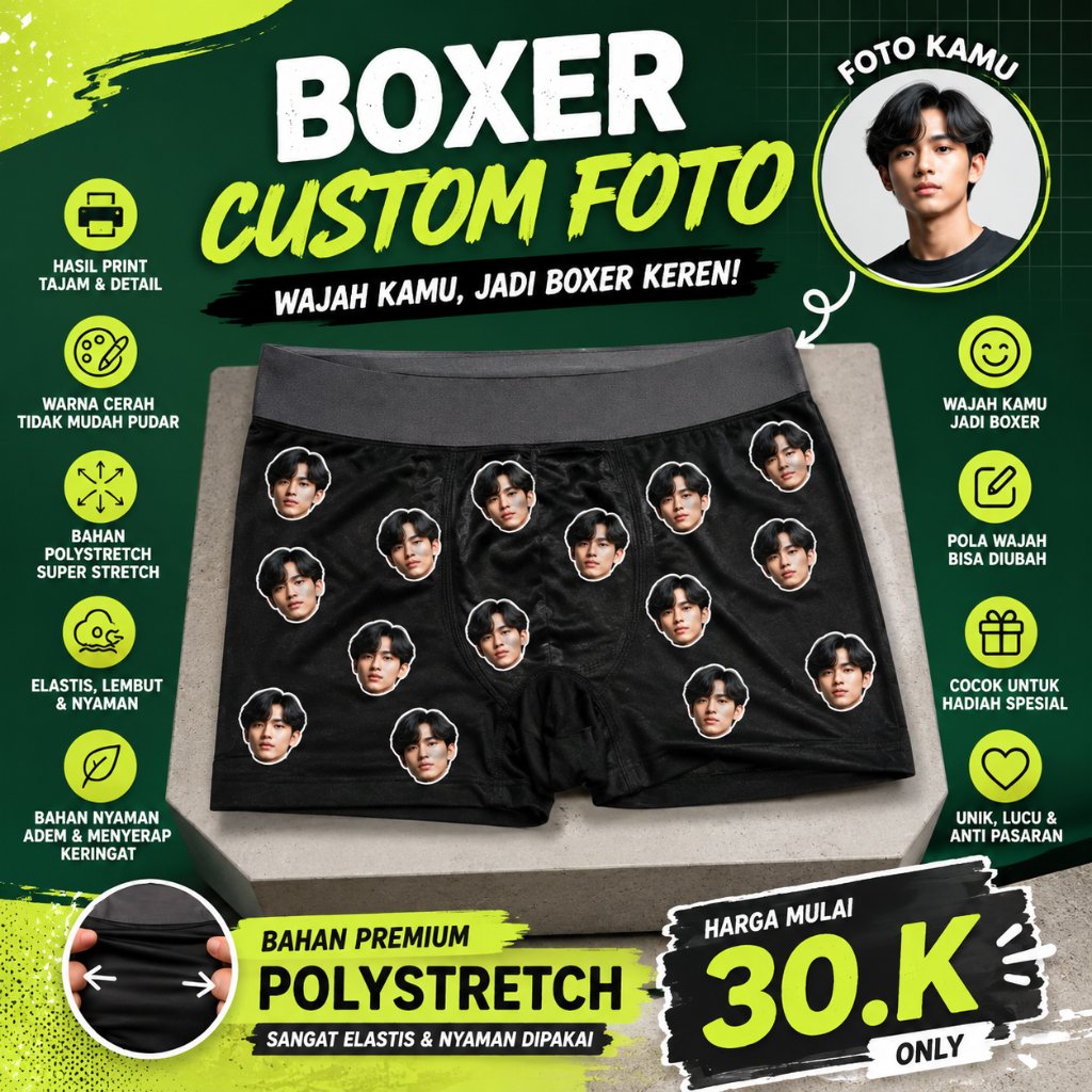 BOXER CUSTOM FOTO | KADO | HADIAH | GIFT | UNIK | BOXER ANTI SELINGKUH
