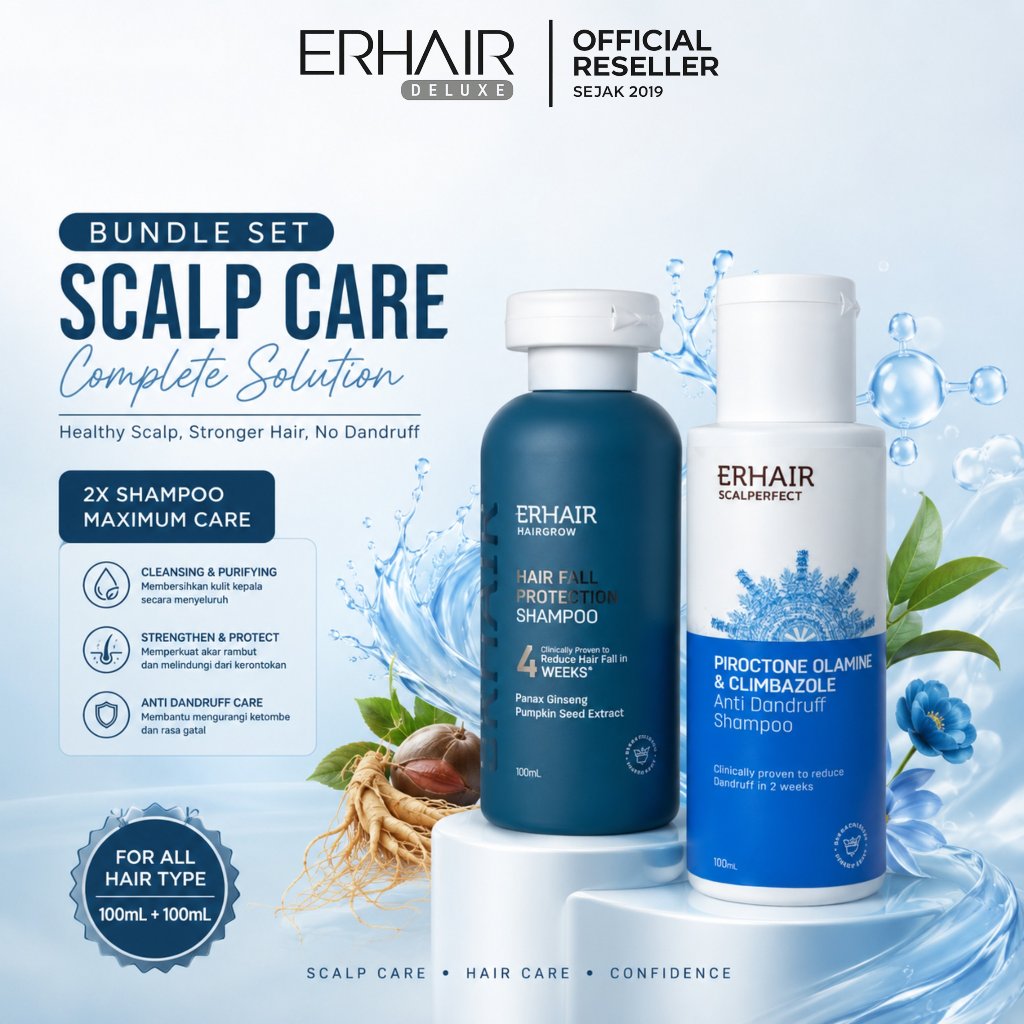 ERHAIR Scalp Care & Hairgrow Shampoo 100 ml Paket 2 Pcs - Sampo Atasi Ketombe Kerak Gatal & Rambut R