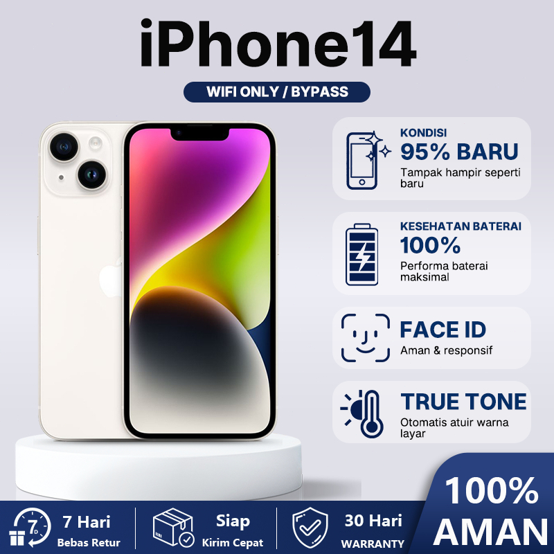 iPhone 14 SECOND ORIGINAL Inter 128/256/512GB Mulus Like New Face ID Apple iP 14 WiFi-Only Simlock B