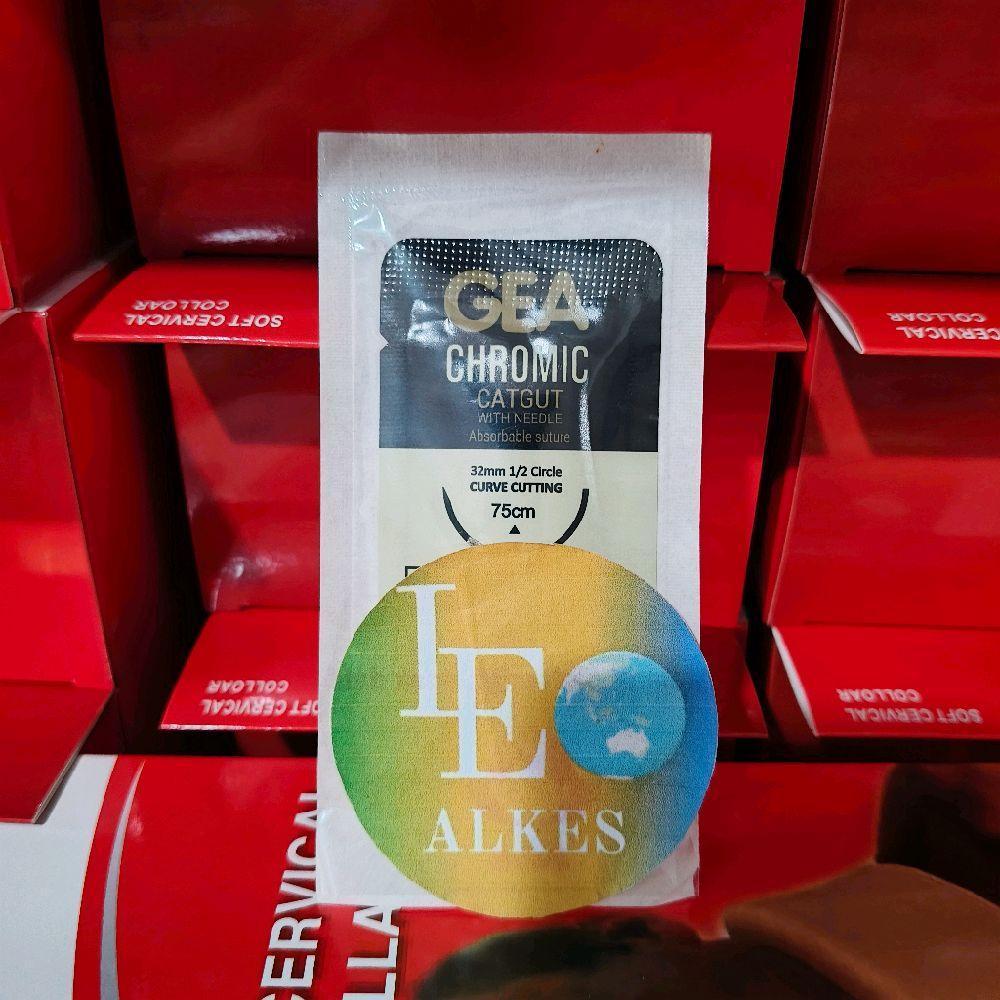 GEA Catgut Chromic 2/0 3/0 Benang Senar Chromic Dengan Jarum Jahit