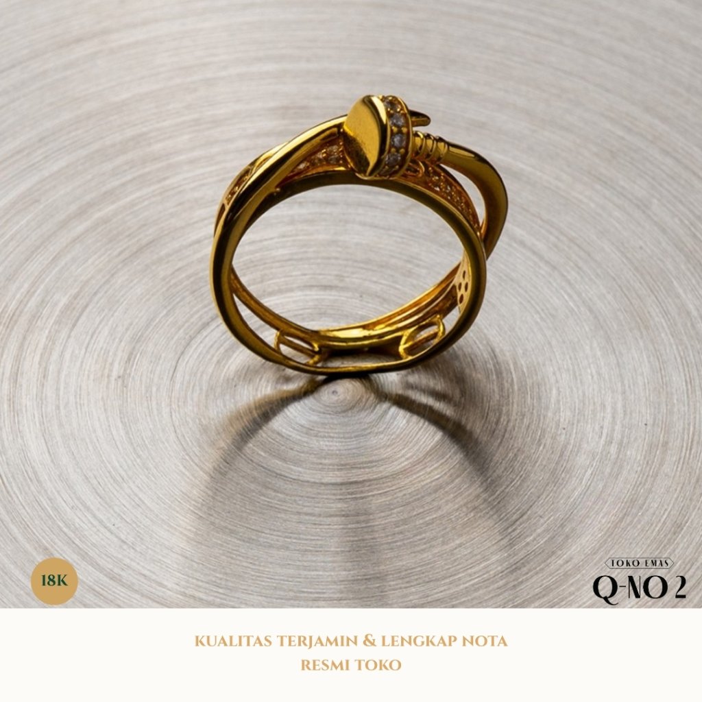Cincin Emas Asli 18K Model Cartier Mata AD Emas Kuning 2806 Perhiasan Wanita Cincin Kawin Nikah Eleg