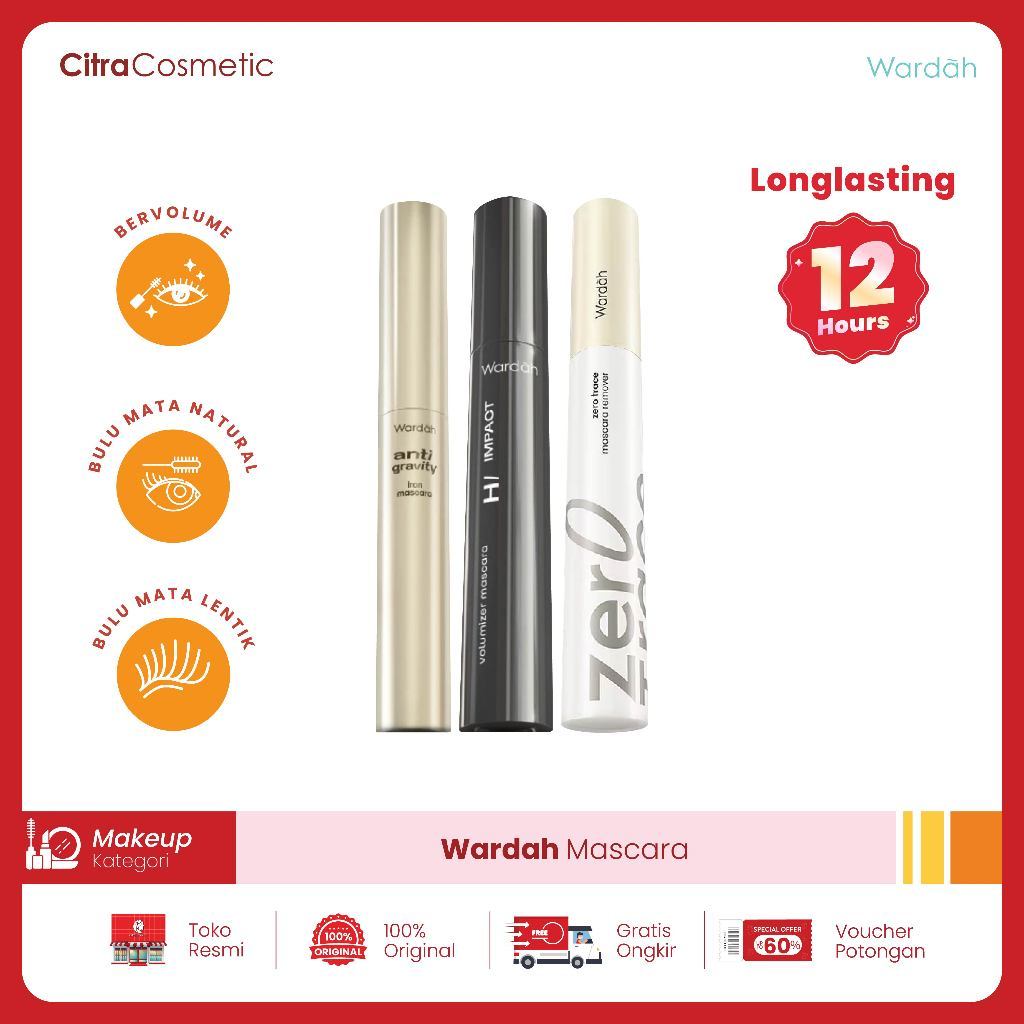 Wardah Mascara Hi Impact Volumizer | AntiGravity Iron | Zero Trace Mascara Remover