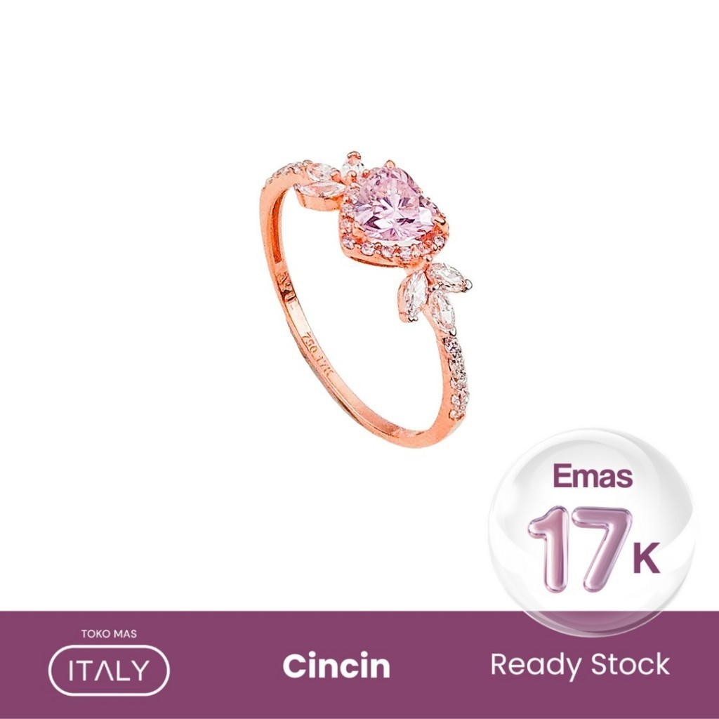 CINCIN MODEL HATI BATU PINK DAUN LISTRING AD ROSE 750 17K
