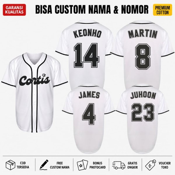 Jersey Cortis | Jersey Baseball Kpop | Unisex Bisa Custom putih