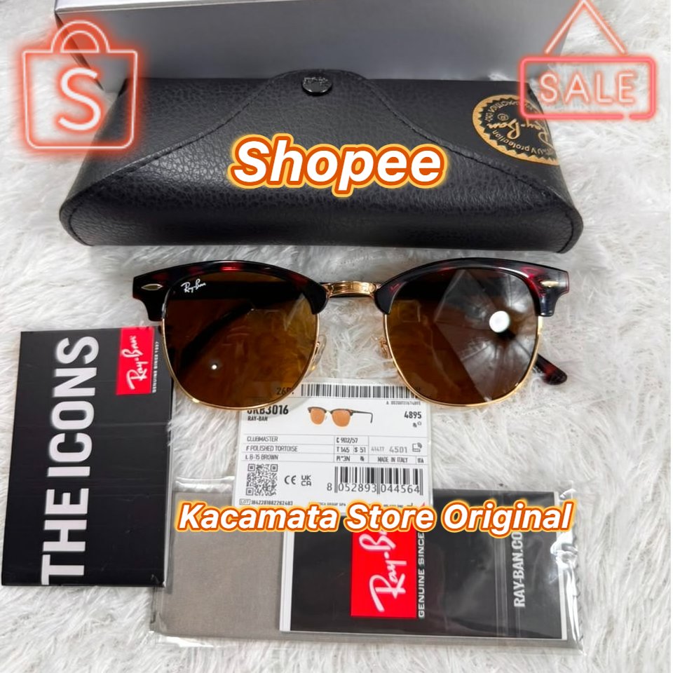 Kacamata Rayban Clubmaster RB3016 Tortoise Lensa Brown Size 51