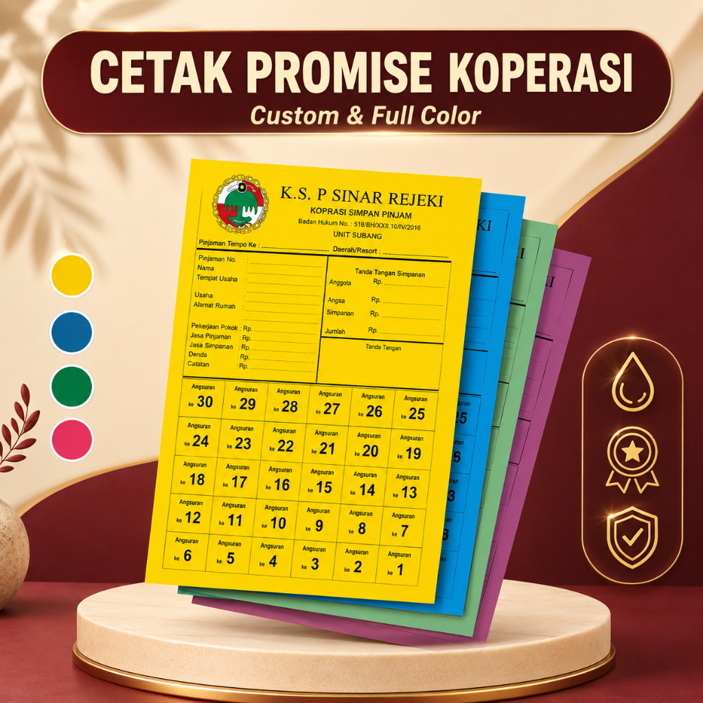 CETAK KARTU KOPERASI CUSTOM, KARTU PROMIS, CETAK PROMISE, KARTU ANGSURAN KOPERASI, 100LBR
