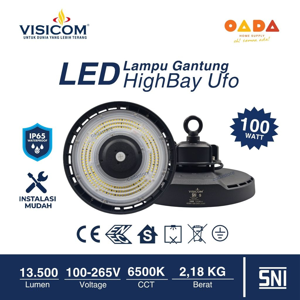 VISICOM Lampu LED Highbay UFO 100 Watt Cahaya Putih