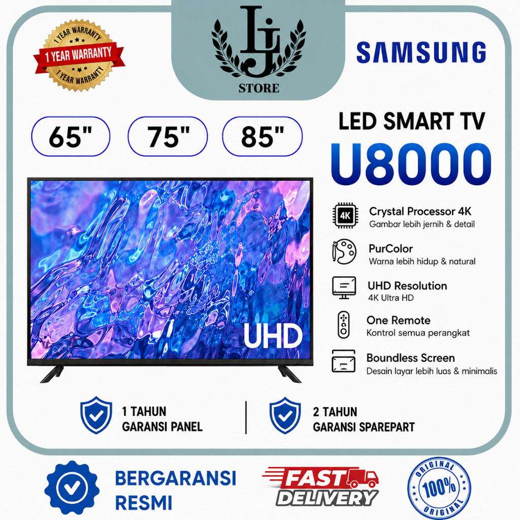 TV LED Samsung SMART TV 65U8000 / 75U8000 / 85U8000 LED Samsung 65Inch / 75Inch / 85Inch Smart TV Sa
