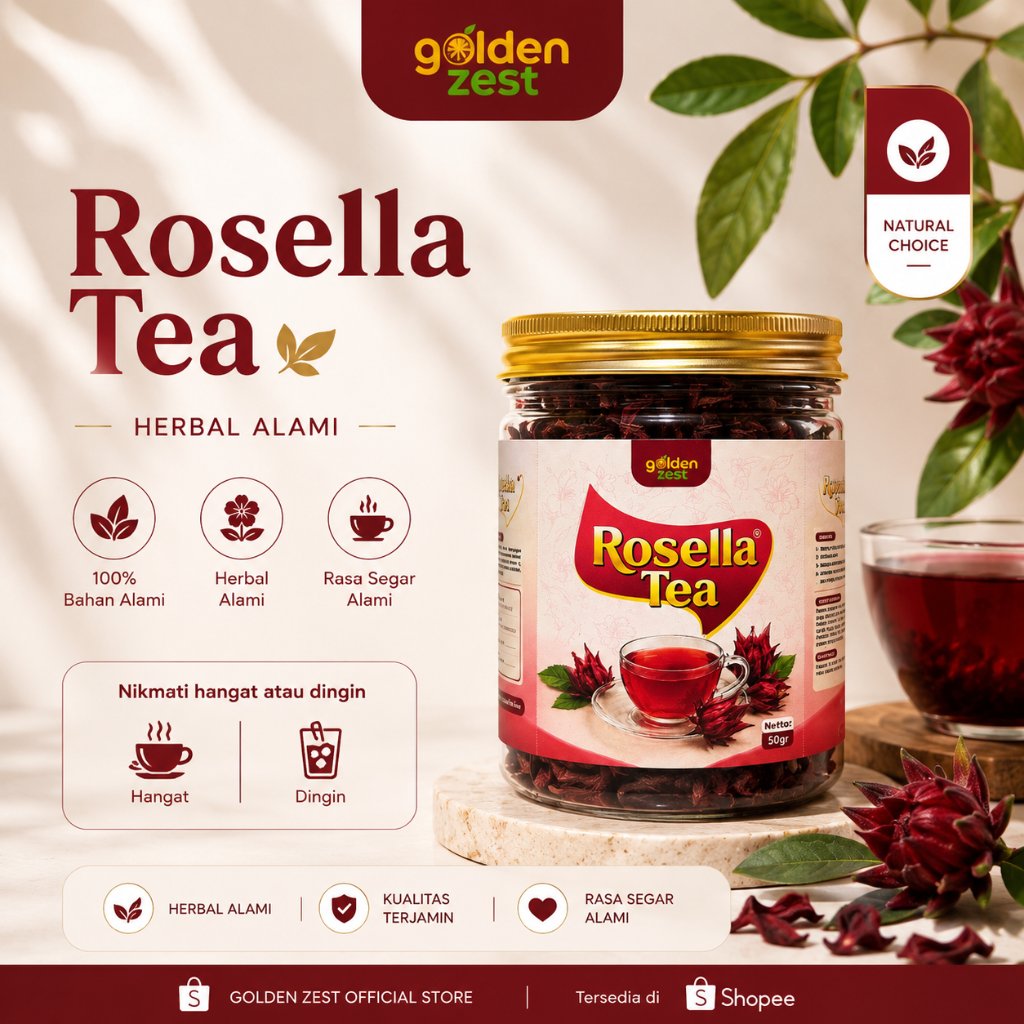 Teh Rosella Kering 50gr | Bunga Rosella Kering Herbal Alami | Rosella Tea Golden Zest