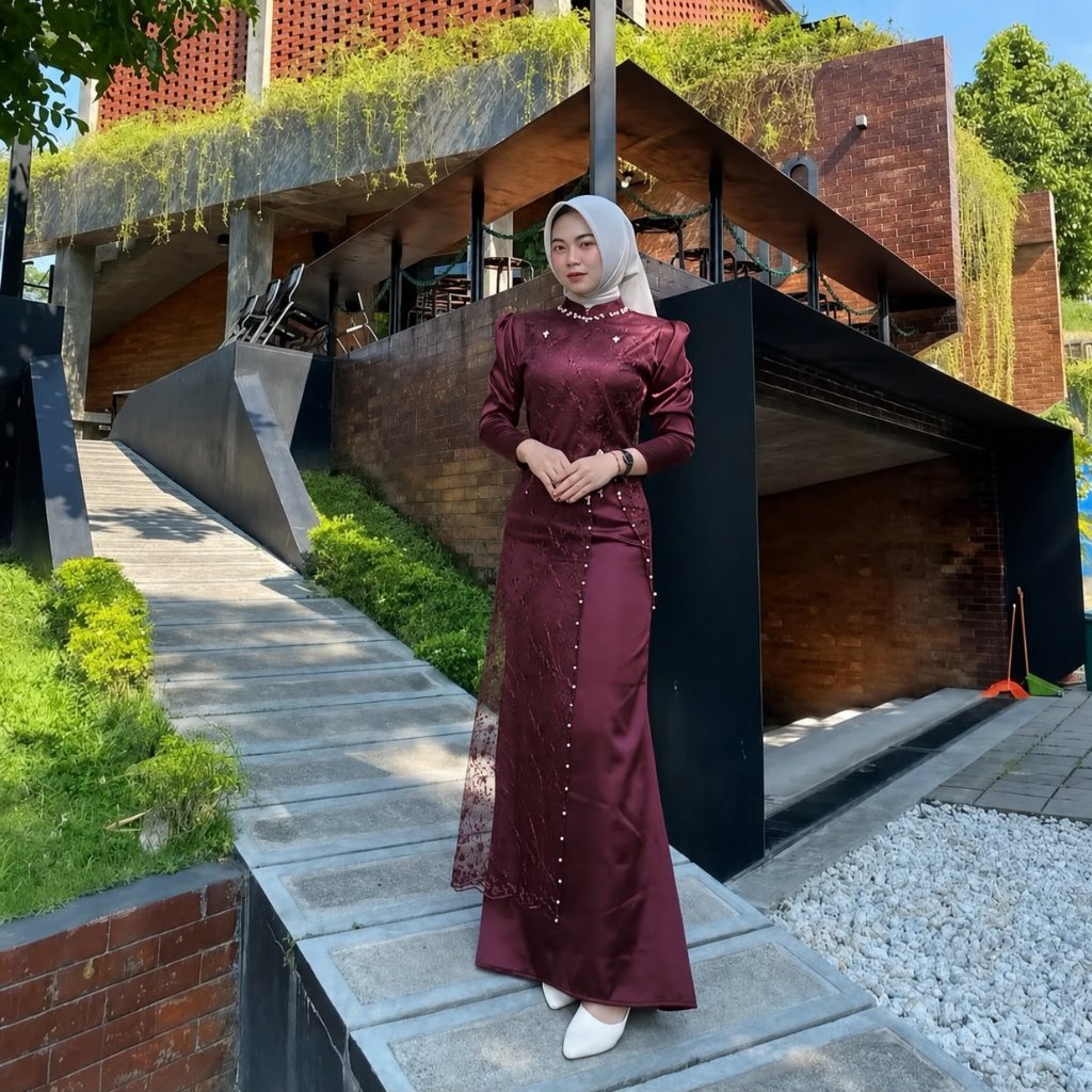 ELBISE - Floreta Dress Pesta Kondangan Satin Brokat Gamis Wanita Lebaran Bridesmaid Kekinian