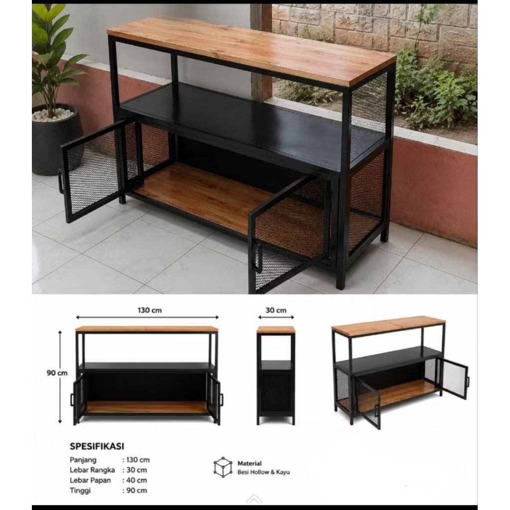 Meja bar besi kayu industrial
