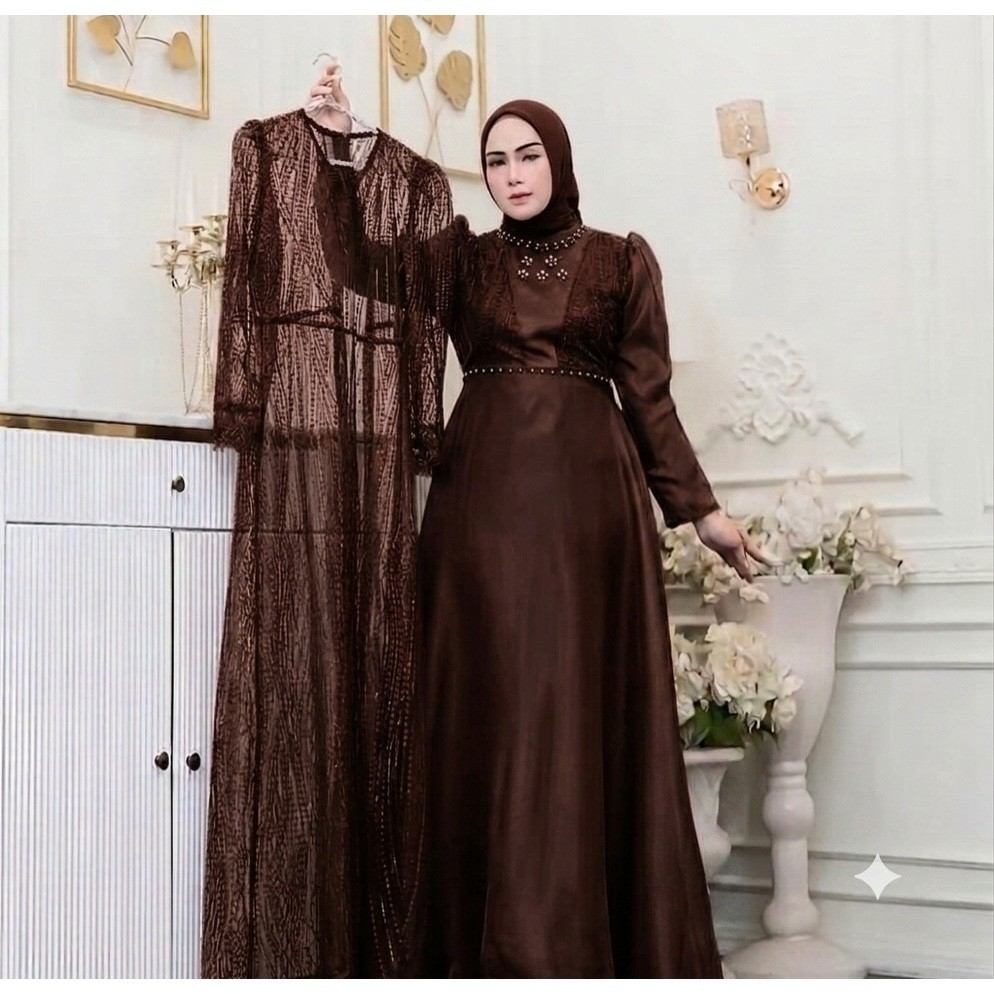Dres Pesta Set Outher Brukat Model Terbaru Biancca Set Outer Baju Kondangan Brukat Spanggel Gamis Pe