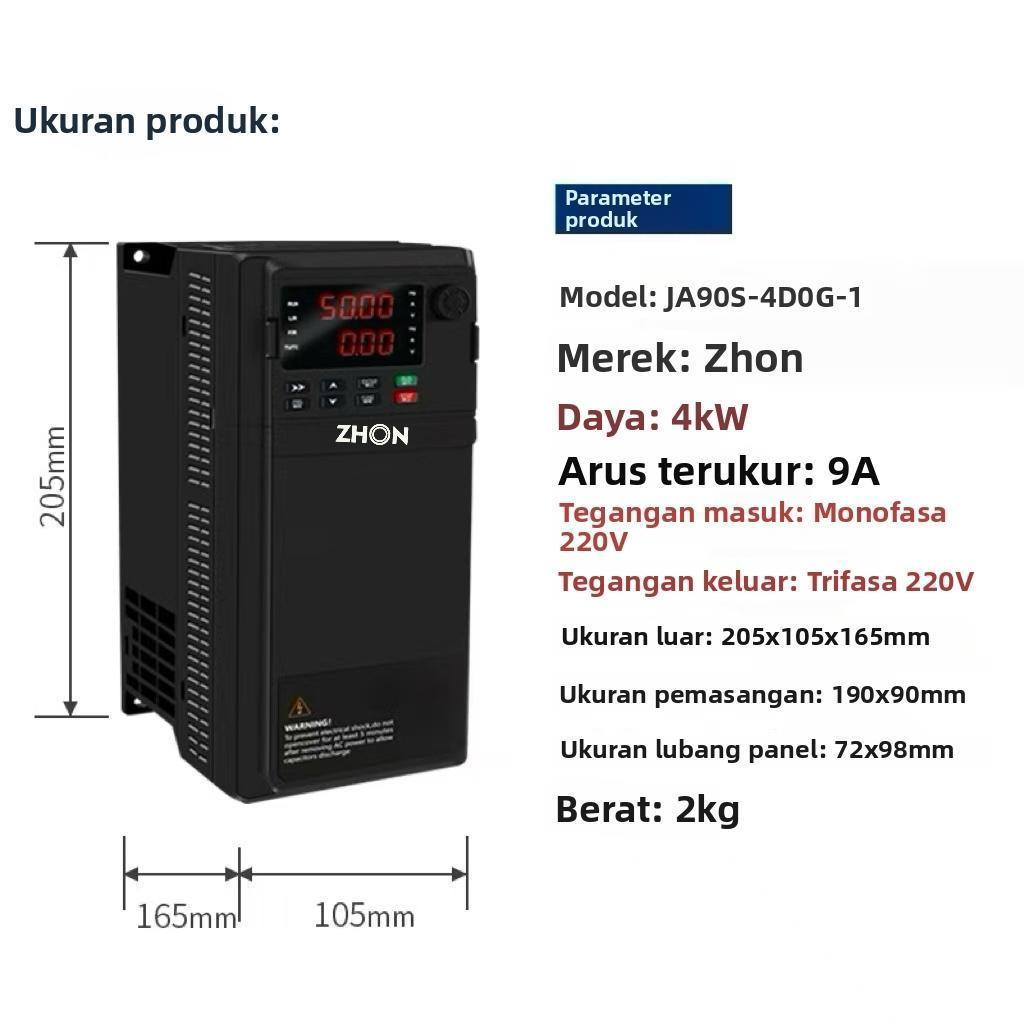 Inverter VFD ZHON 4KW IN 220V-OUT 220V