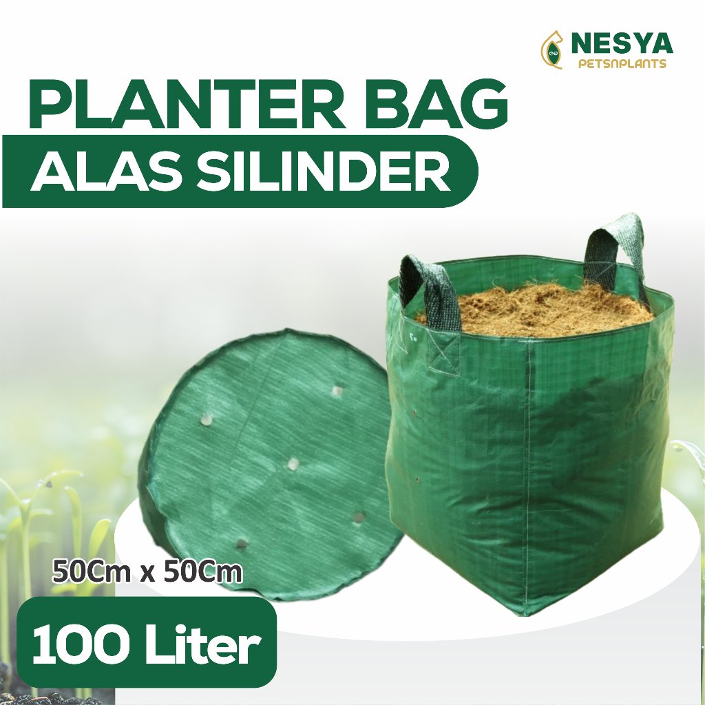 Planter Bag 100 Liter Hijau Silinder (50x50 Hijau) Kuat - Planter Bag Alas Bulat Wadah Tanaman