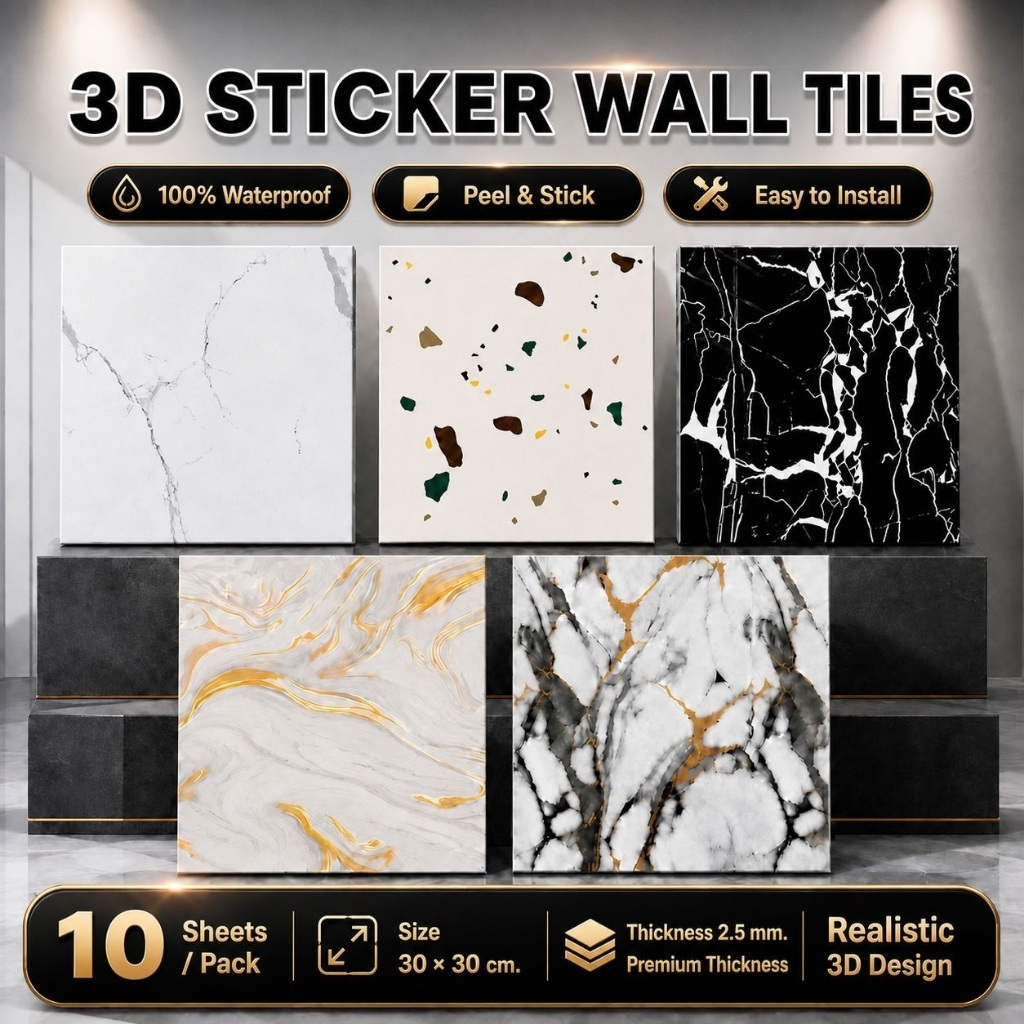 10pcs Wallpaper Kamar Mandi Anti Air Motif Marmer/Wallpaper dinding VINYL Marble 30 x 30 cm Lantai V