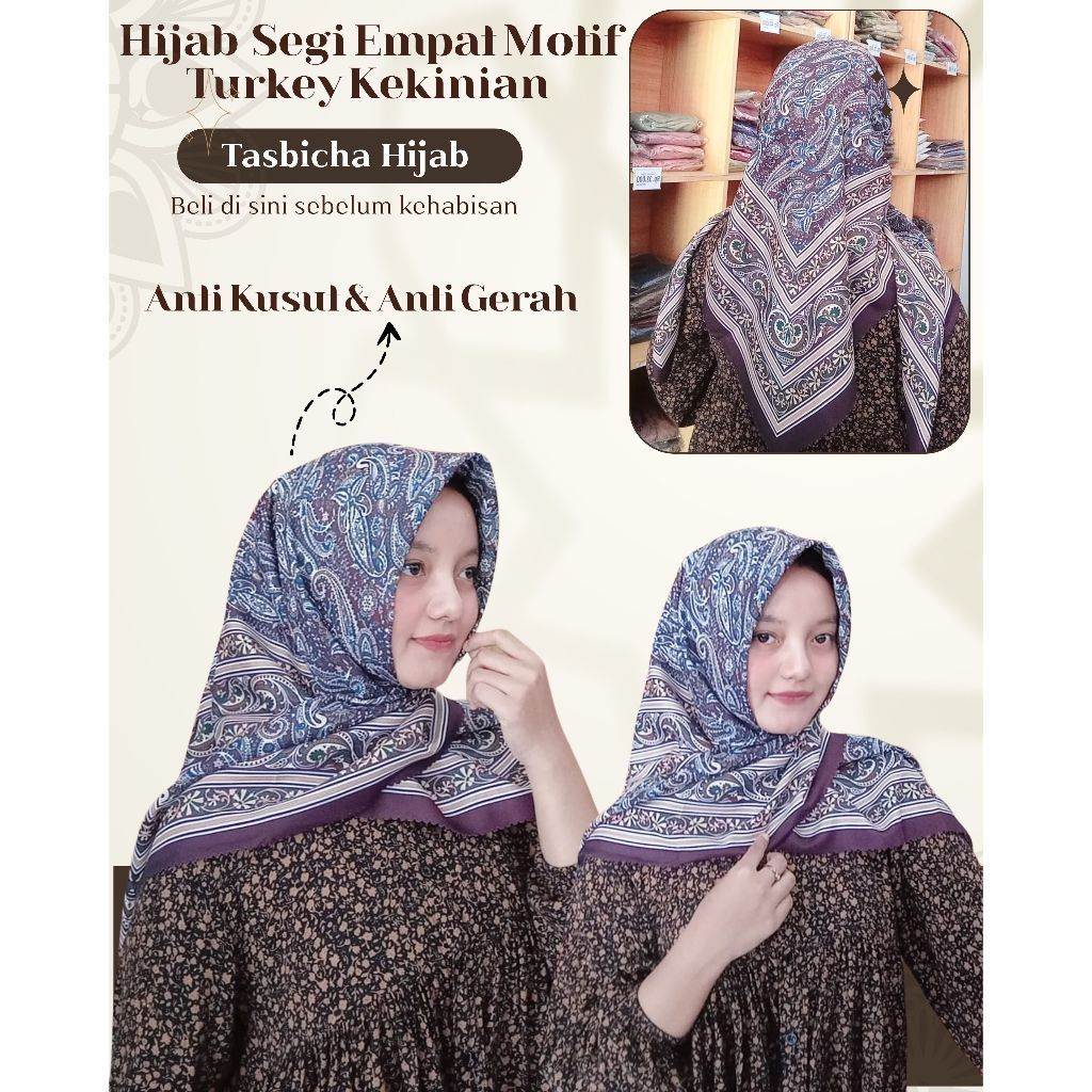 hijab kekinian// hijab segiempat motif turkey// motif turkey