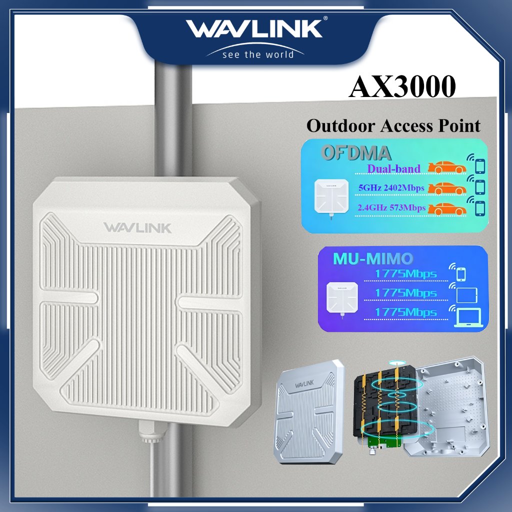 WAVLINK Outdoor Access Point WiFi6 Dual Band AX3000 IP67 PoE Mesh 3Km