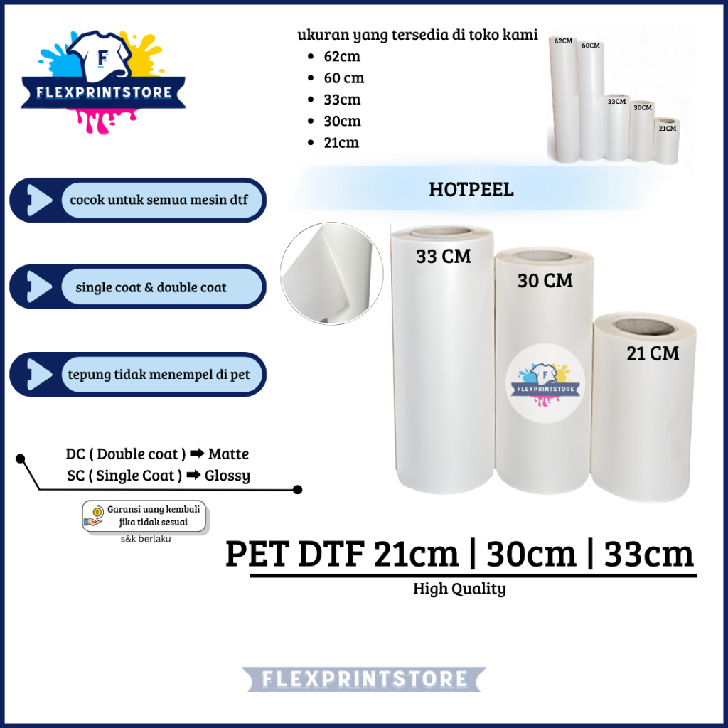 (ROLL) Flexprint Pet Transfer Film Dtf | 33cm 30cm 21cm