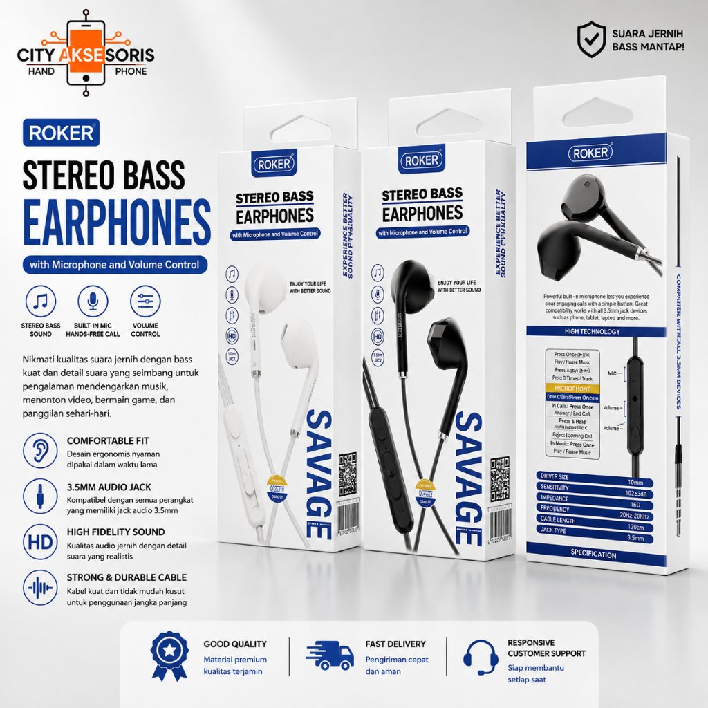 Handsfree Headset Roker Savage Earphone Handsfree Headset Roker original savage
