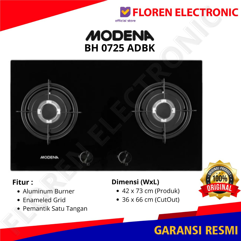 MODENA Kompor Tanam BH 0725 ADBK / BH0725ADBK / 0725ADBK MURAH GARANSI RESMI MODENA INDONESIA