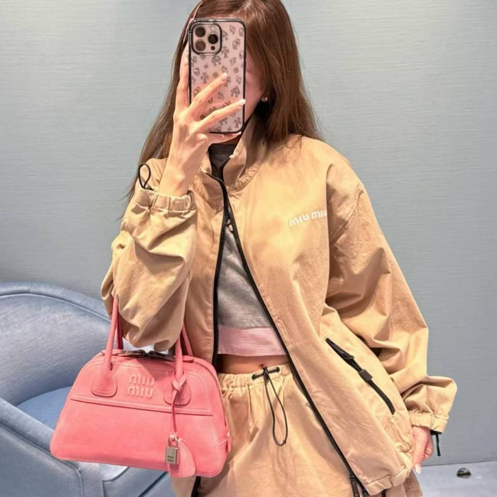 khaki jacket miu high‑quality vintage stand‑collar zip‑up adjustable windproof outerwear Men women