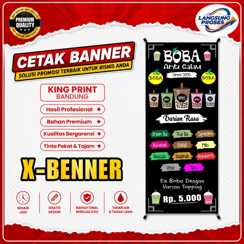 X Banner Boba Custom Banner Promosi Jualan Minuman Boba Kekinian