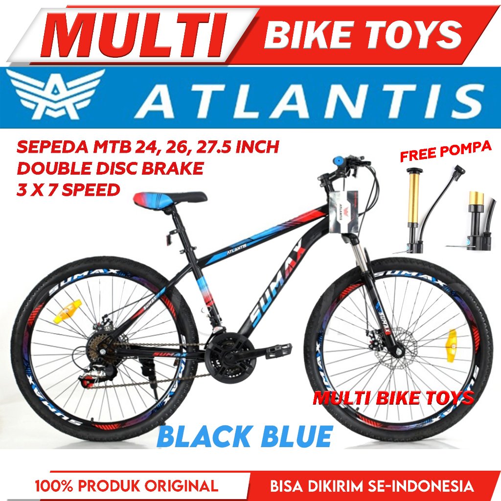 Sepeda Gunung MTB 24 26 27.5 Inch Sumax By Atlantis 21 speed rem double Discbrake