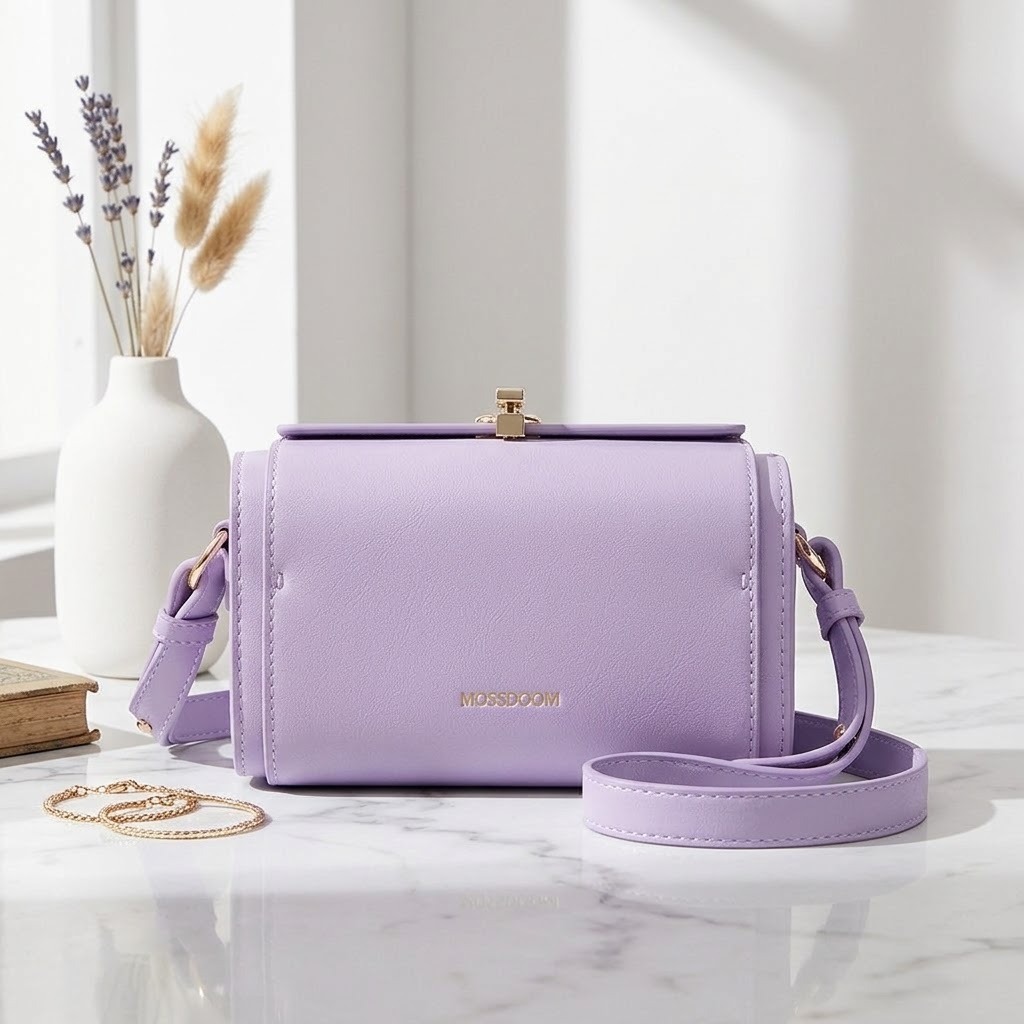 MOSSDOOM Tas Wanita Bexley Bag Tas Kotak Elegan Tas Selempang Desain Kunci Warna Solid Fashion.girls