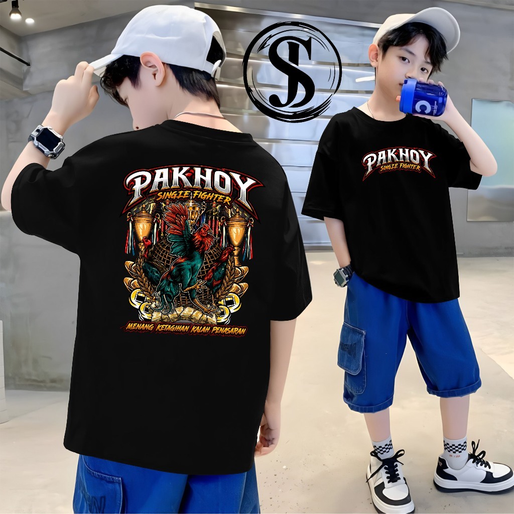 Kaos Distro Anak AYAM PAKHOY SINGLE FIGHTER T-Shirt Anak Laki-Laki & Perempuan Cotton Combed24s Teba