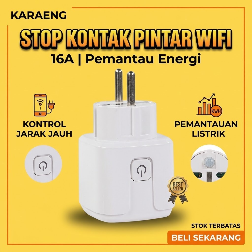 Steker Tuya Smart Plug WiFi EU Plug 16A Monitoring Function