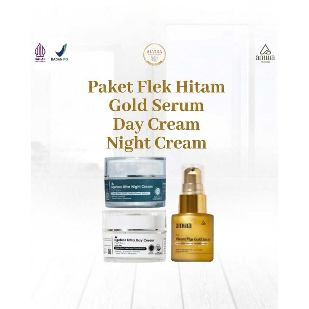 AMURA Paket Flek Hitam Gold Serum & Cream Set Memudarkan Flek Hitam