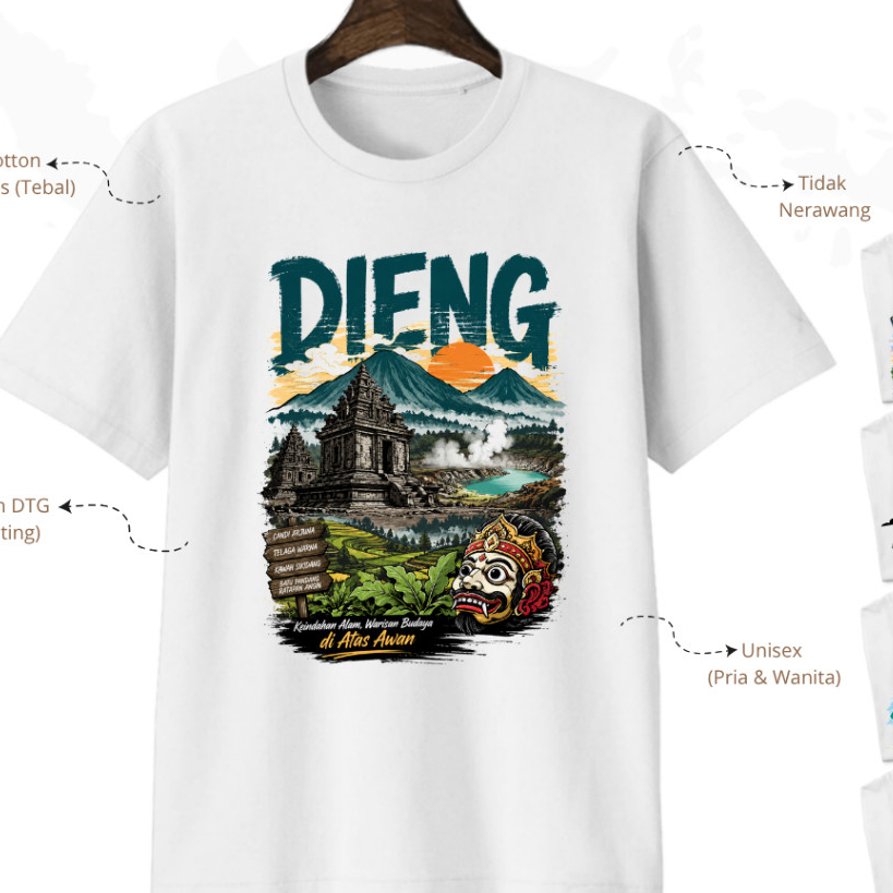 Kaos Oleh-Oleh DIENG Jawa Tengah | Putih Premium Cotton Combed 20s Tebal | Lembut Adem Nyaman Dipaka