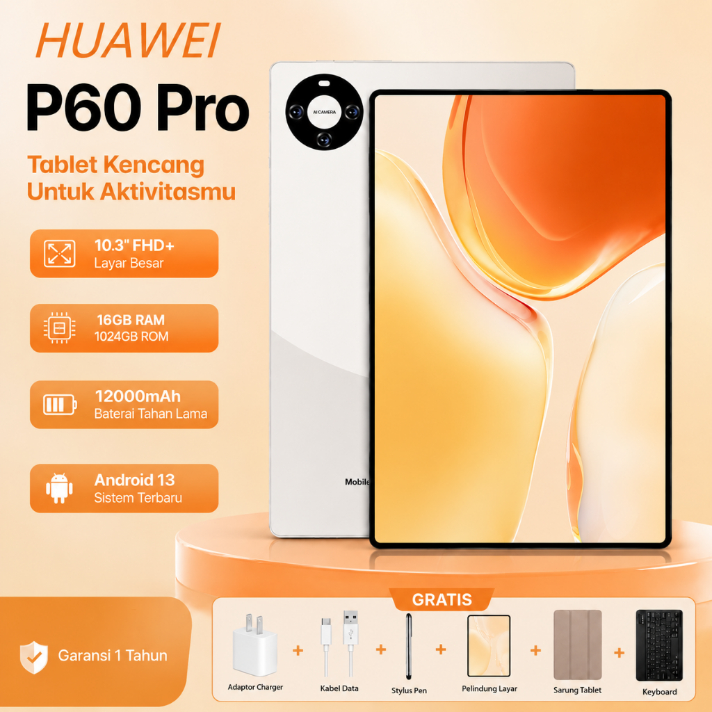 [Free Keyboard Case] Huawei P60 Pro 10.3 | RAM 16GB + 1024GB ROM |Android13| 10.3inci Layar besar | 
