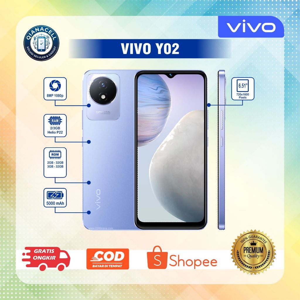 HP VIVO Y02 RAM 3/32GB HP VIVO Y02t Ram 4+4/64 Hp Normal siap pakai Garansi 1tahun