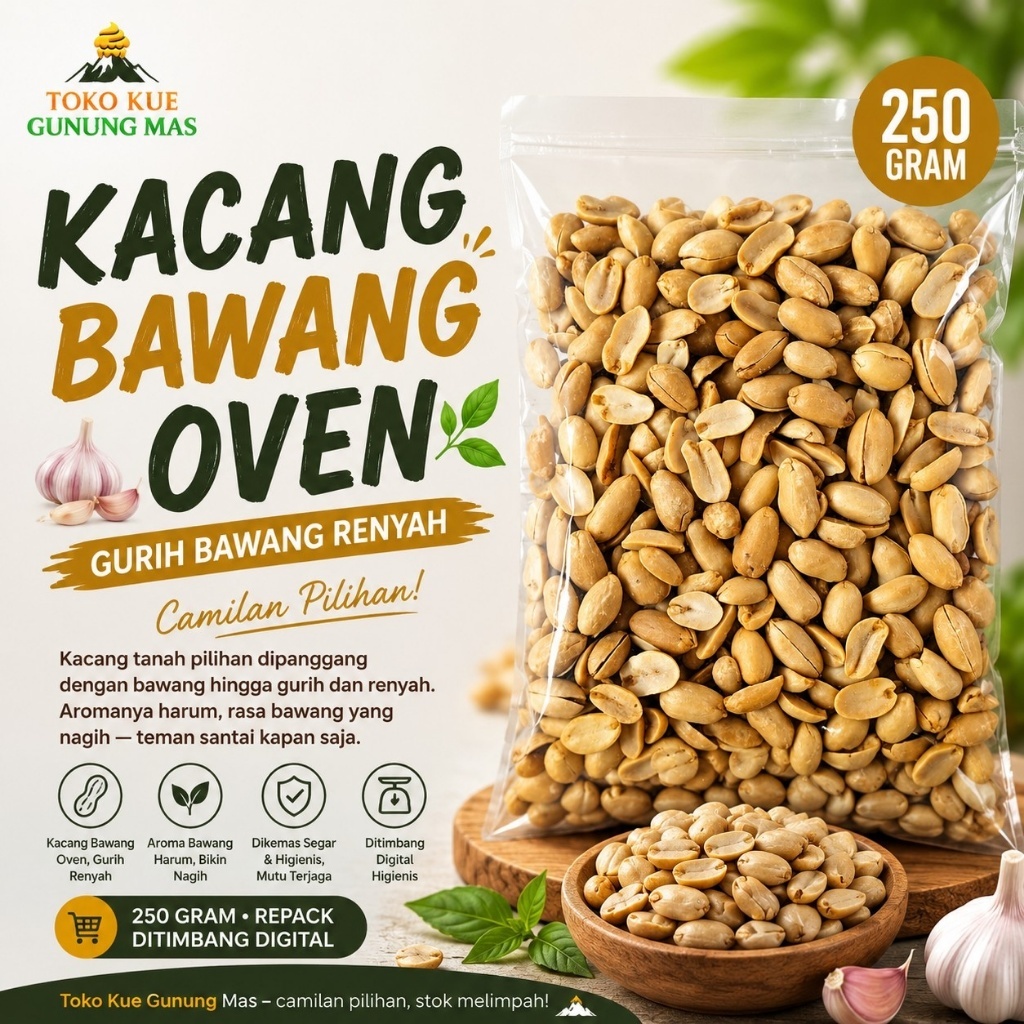 Kacang Bawang Oven 250gr / Kacang Oven Kacang Bawang Gurih Renyah
